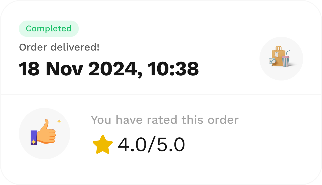 Order delivered notification card
